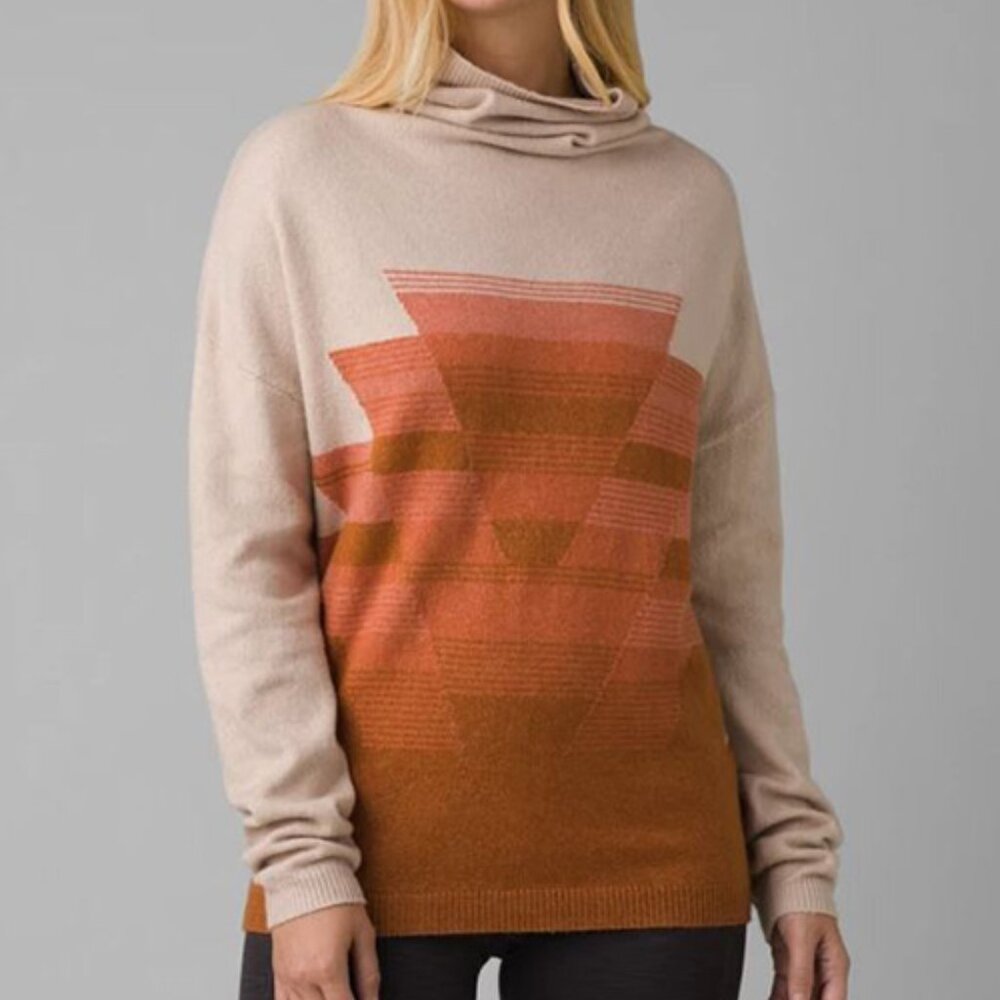 Prana Women's Beige and Rust Gradient Cowl Neck Sweater